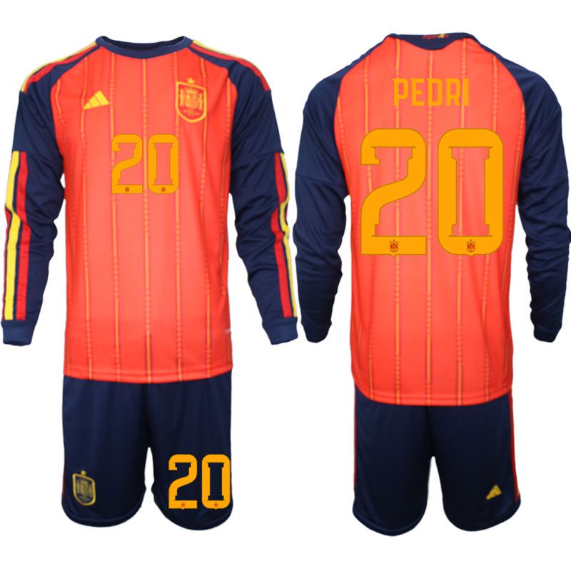 Men 2026 World Cup National Team Spain home red #20 long sleeve Soccer Jersey